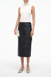 Roman Leather Wrap Skirt | Black