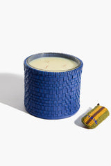 Large Rowe Woven Leather Candle | Henry Blue