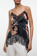 Lina Silk Top | Tapestry Noir