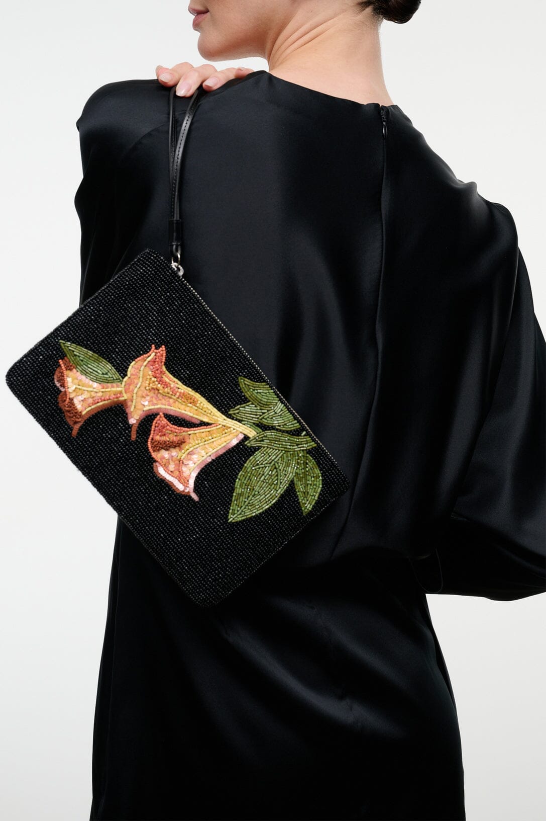 Tommy Beaded Large Pouch | Trumpet Flower Black