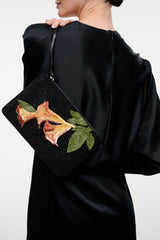 Tommy Beaded Large Pouch | Trumpet Flower Black