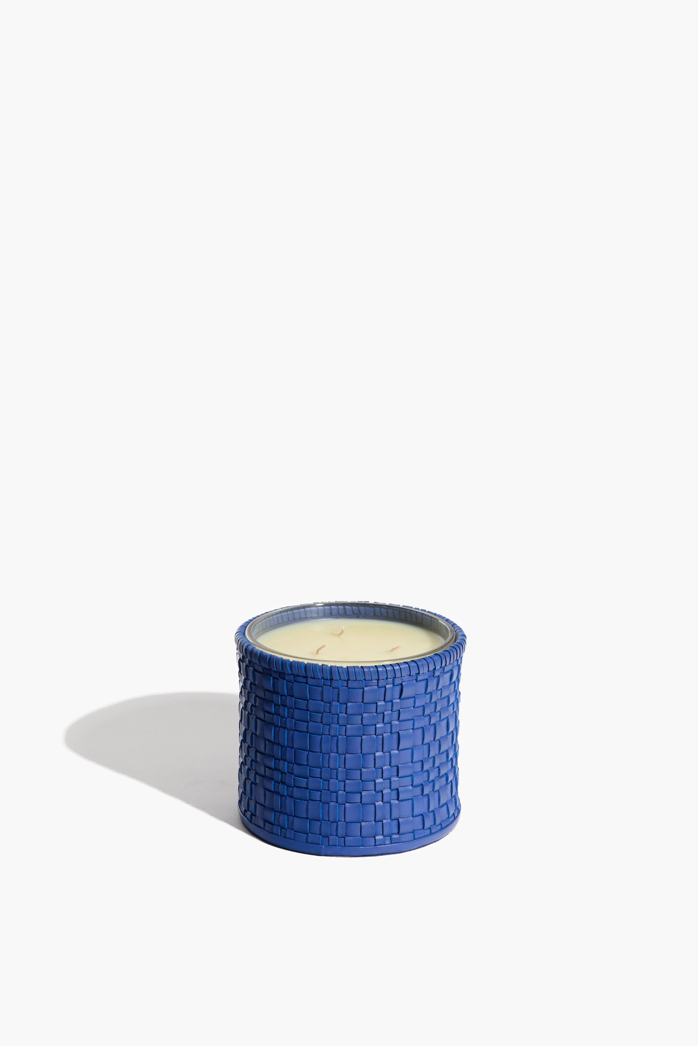 Large Rowe Woven Leather Candle | Henry Blue