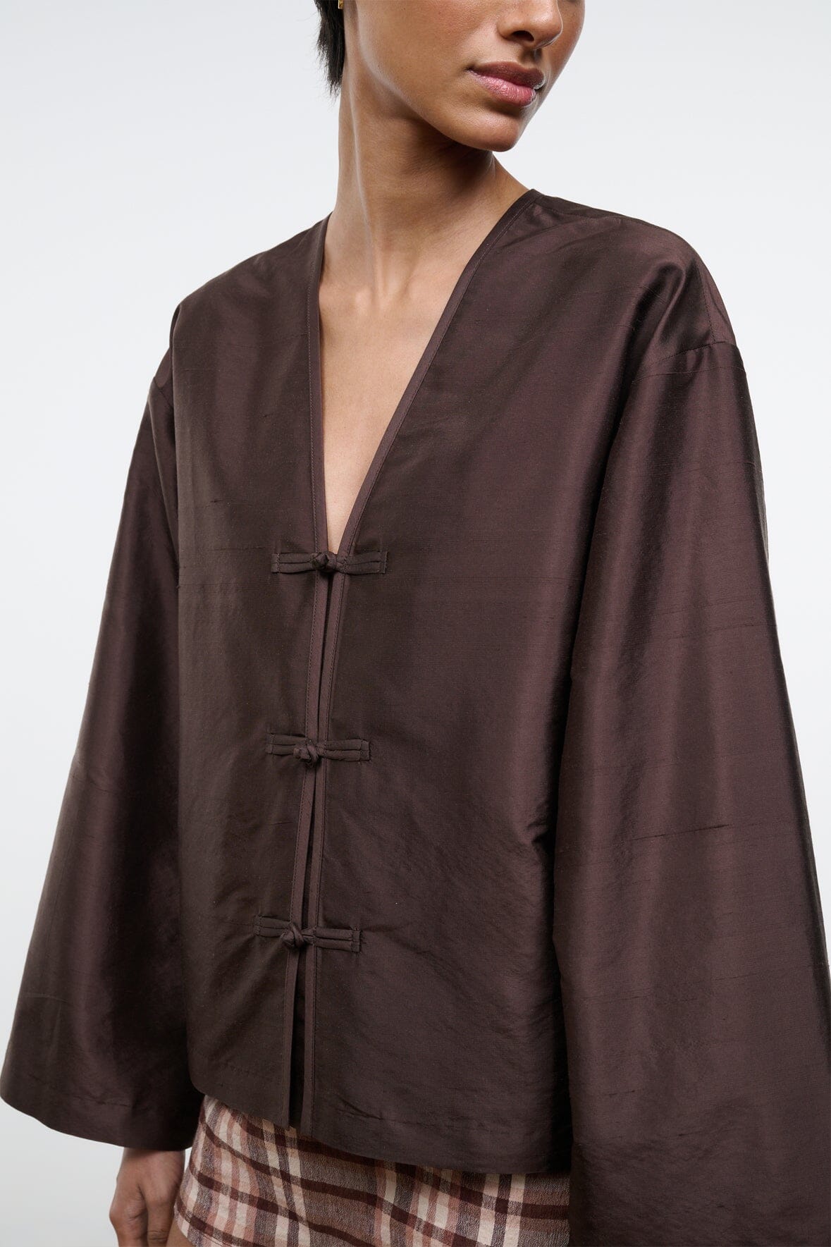 Vito Silk Dupioni Top | Earth