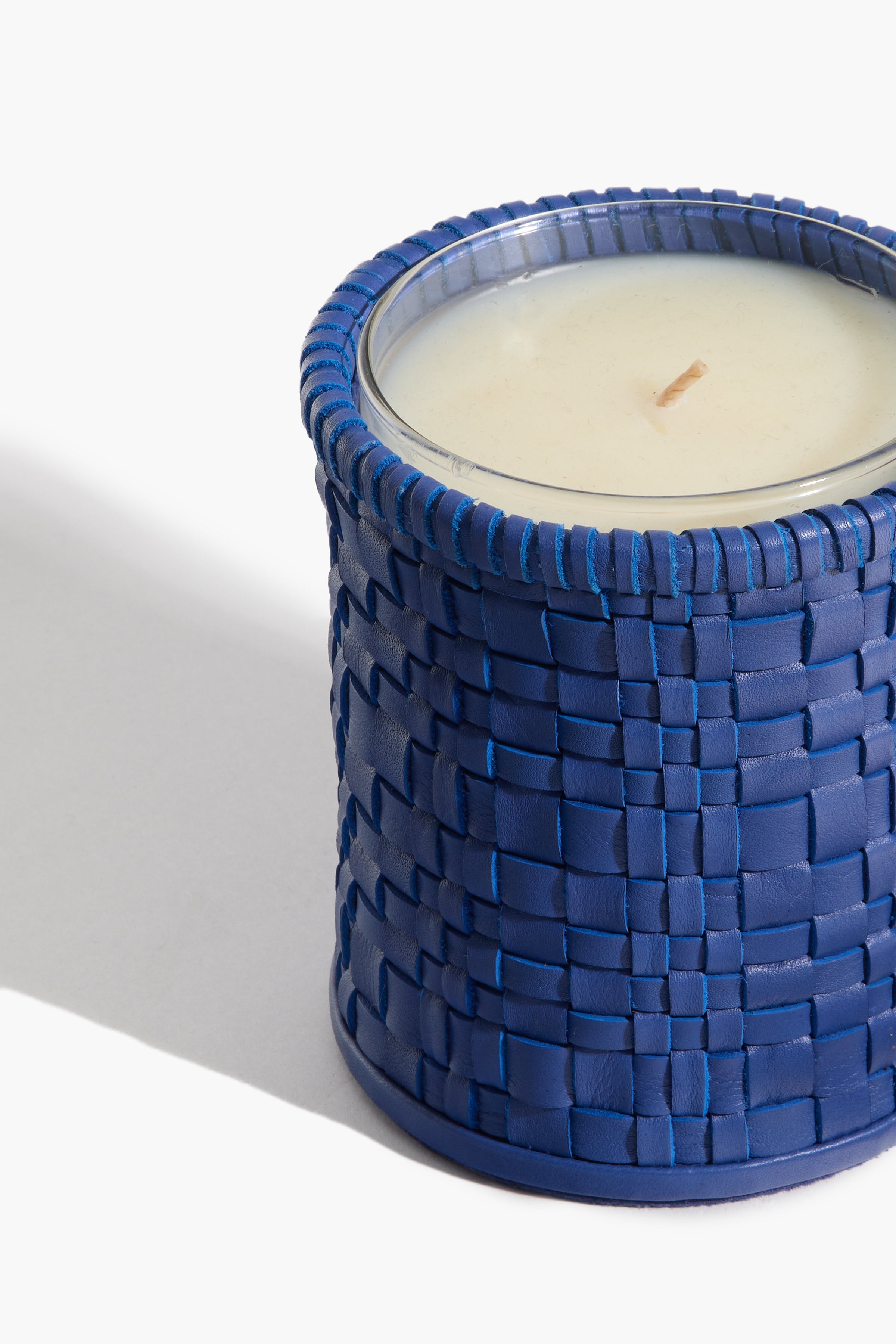 Rowe Woven Leather Candle | Henry Blue