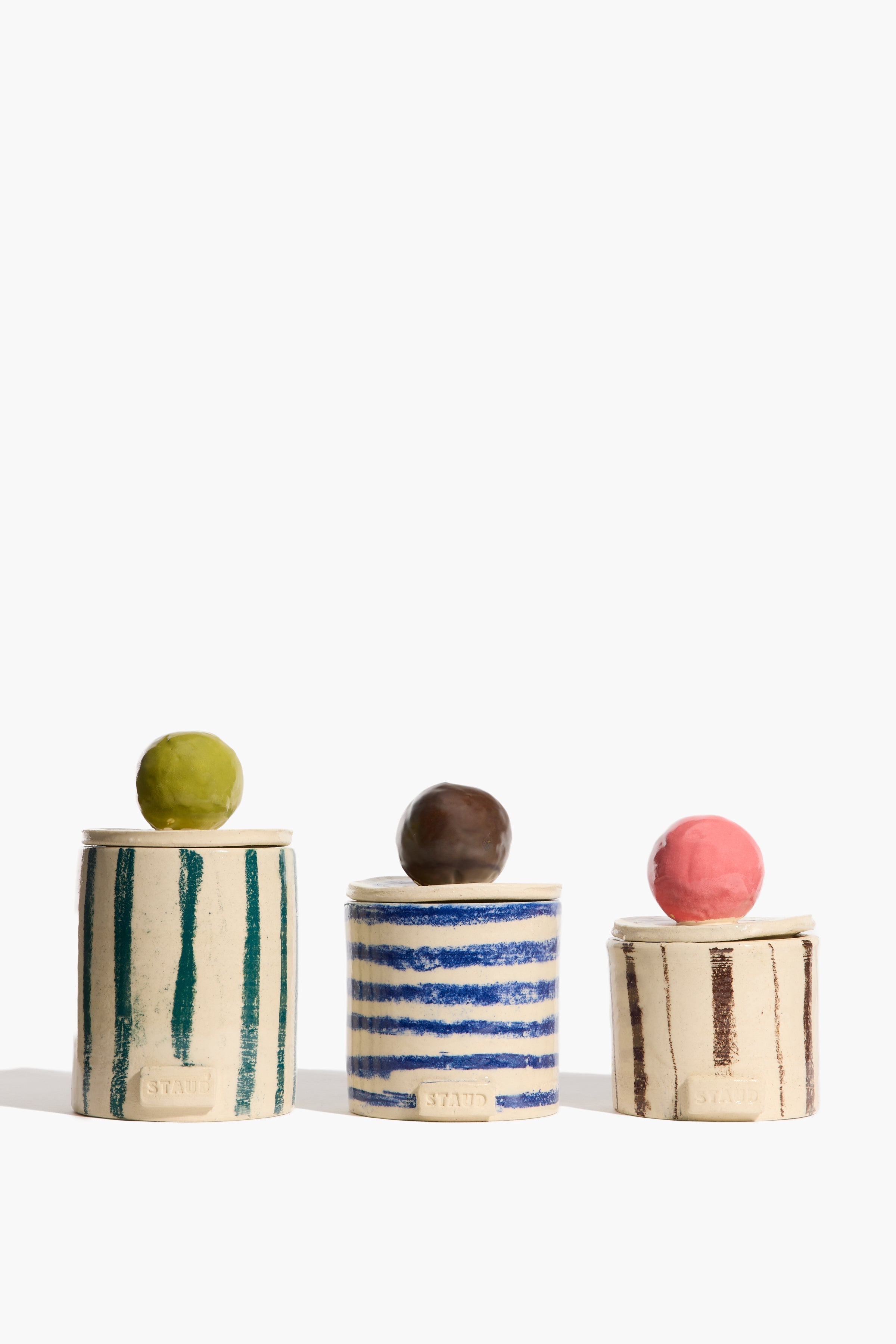 Set of 3 Moon-Lid Jars | Multi Stripe Glaze