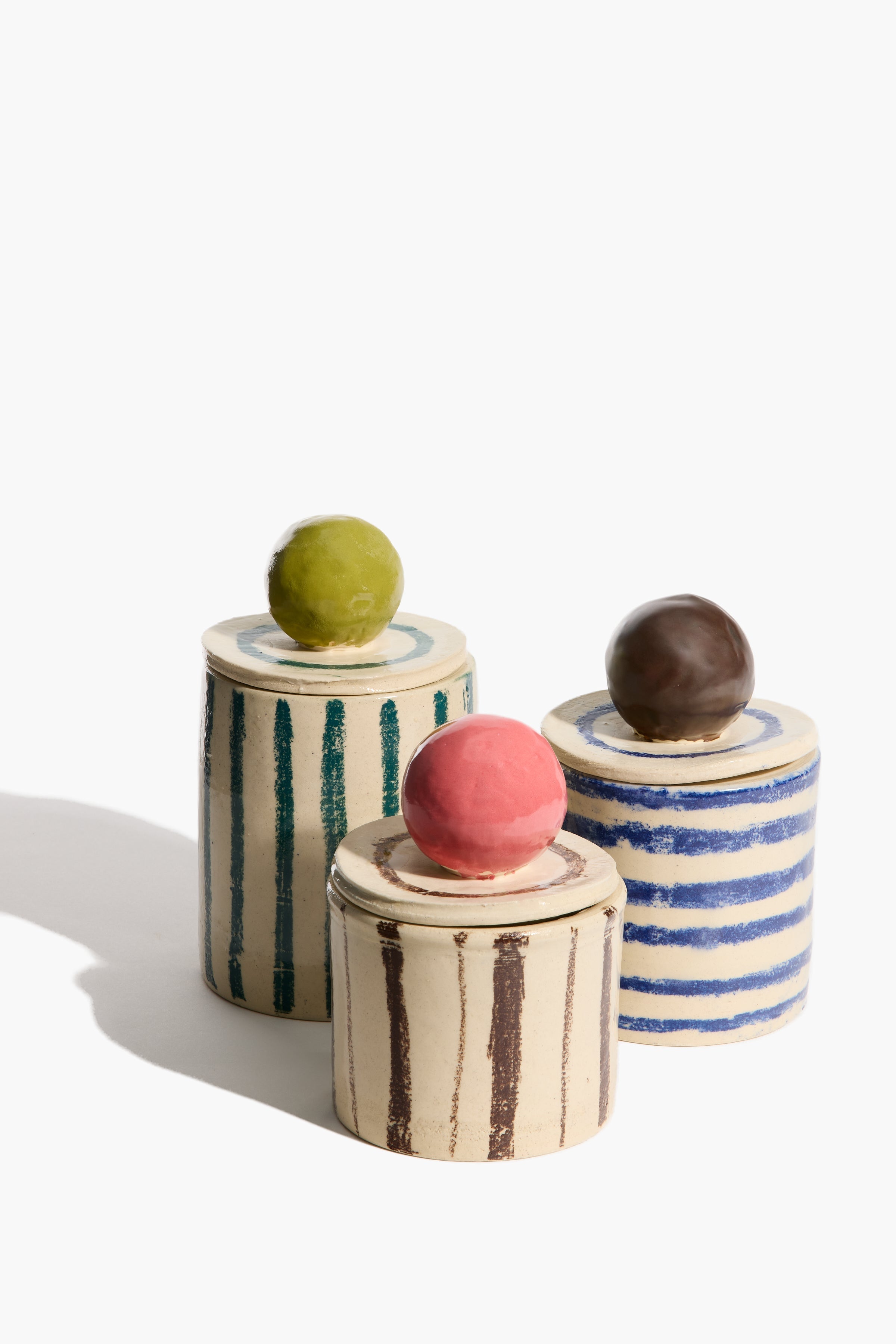 Set of 3 Moon-Lid Jars | Multi Stripe Glaze